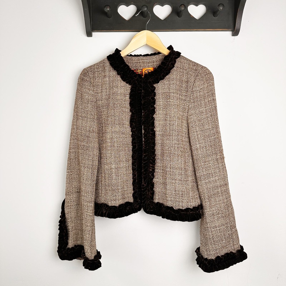 TORY BURCH Women Brown Wool Velvet Jacket 10 Tweed
